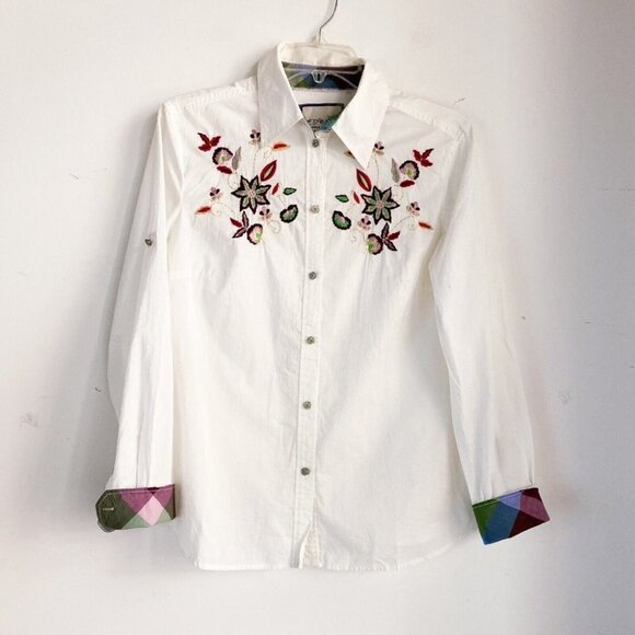 ESPIRIT White Cotton Floral Embroidered  Long Sleeve Shirt M/10 - Picture 1 of 8